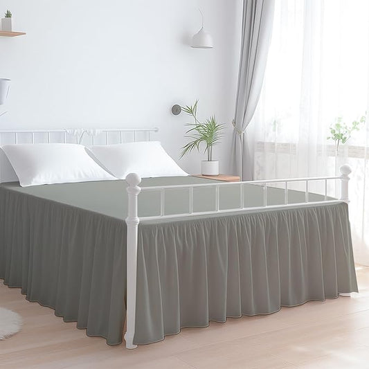 Premium Microfiber King Ruffled Bed Skirt, 30” Drop with Split Corners, Soft Wrinkle Free Bedskirt with Platform, Solid Ligth Grey Dust Ruffle for 78" x 80" Mattress