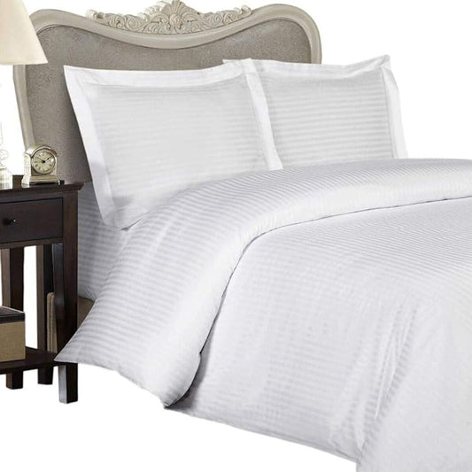 4 Piece Luxurious 1000 Thread Count Cal King Size Siberian Goose Down Comforter Set 100% Egyptian Cotton, White Stripe Color, 1000 TC - 750FP - 50Oz.