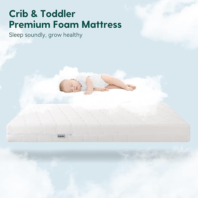 Babelio Breathable Crib Mattress, Dual-Sided, Memory Foam, Waterproof, Removable and Machine-Washable Cover, for Toddler and Baby 52" x 27.5"