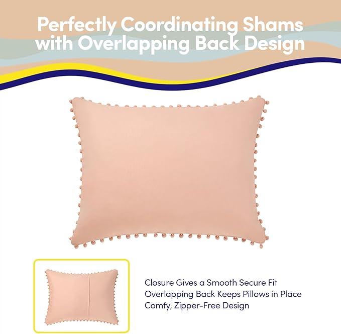 Kids Comforter Set Twin Size – Bed in a Bag with Sheets, Pillowcases & Shams – Soft Stylish Pom Pom Bedding – All Season Girls Bed Set