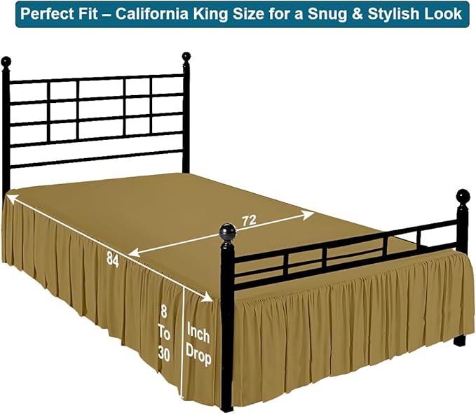 Shreem Linen Ruffled Bed Skirt with Split Corners, Gathered Style, 100% Microfiber, 21-Inch Drop, Dust Ruffle Bedskirt with Platform, Cal-King, Taupe