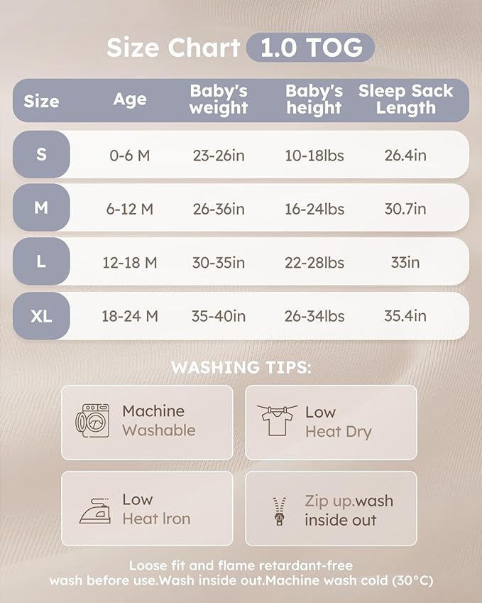 Yoofoss Rayon Made from Bamboo Baby Sleep Sack 6-12 Months 1.0 Tog Baby Wearable Blanket, Super Soft Infant Toddler Sleeping Sack 2-Way Zipper