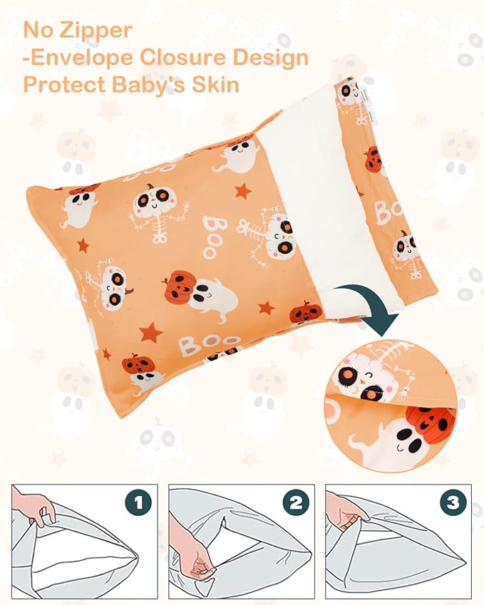 ALVABABY Toddler Pillowcases Stretchy Soft Kids Pillow Cover 2 Pack Fit 13"x 18" or 12"x16" Envelope for Girl Boy Sleepy Travel Halloween 2TPE35A