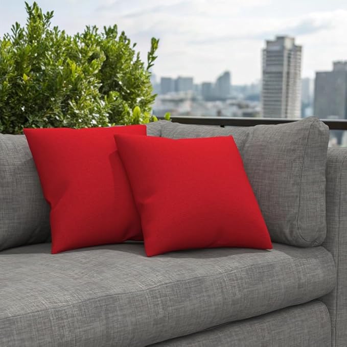 Covers & All Sunbrella Indoor/Outdoor Throw Pillows, Square Throw Pillows Inserts with Covers Set of 2 (Canvas Jockey Red, 16x16)
