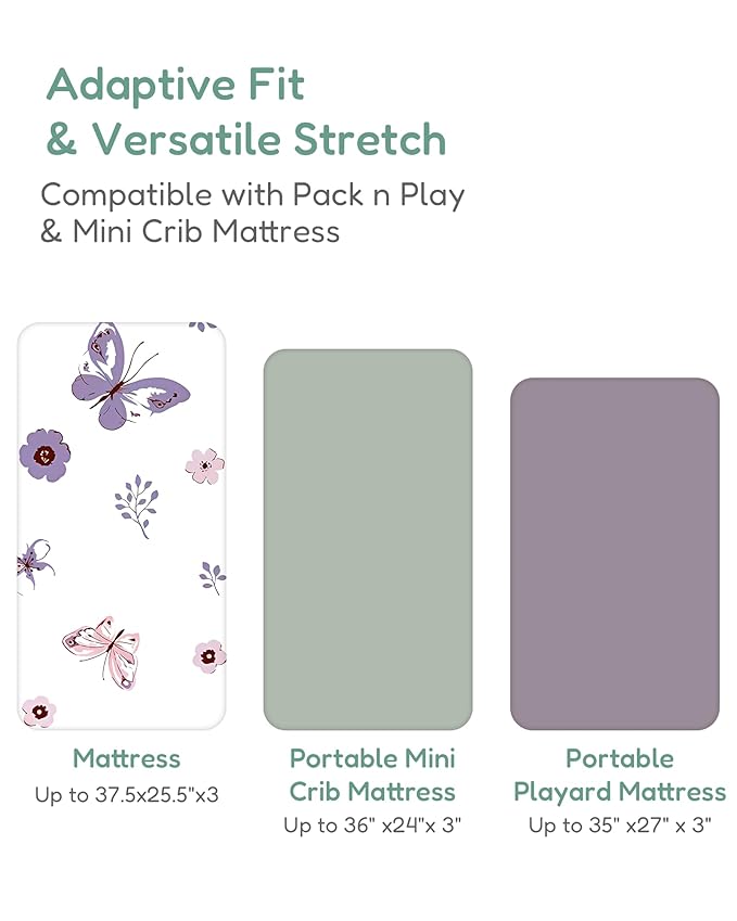 Pack and Play Sheets Fitted 2 Pack, 38x26 Graco Pack n Play Sheets for Playard & Travel Crib Mattress, Ultra Soft Jersey Knit, Breathable Stretchy Deep Pocket, Compatible with Mini Cribs