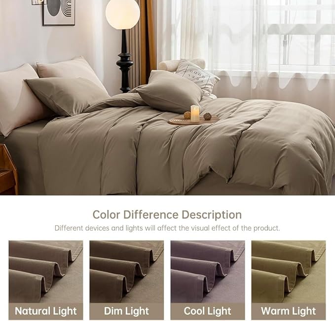 JELLYMONI Khaki Duvet Cover Twin Size - 100% Washed Cotton Linen Feel Textured Comforter Cover, 2 Pieces Breathable Soft Bedding Set with Zipper Closure (Khaki, Twin 68"x90")