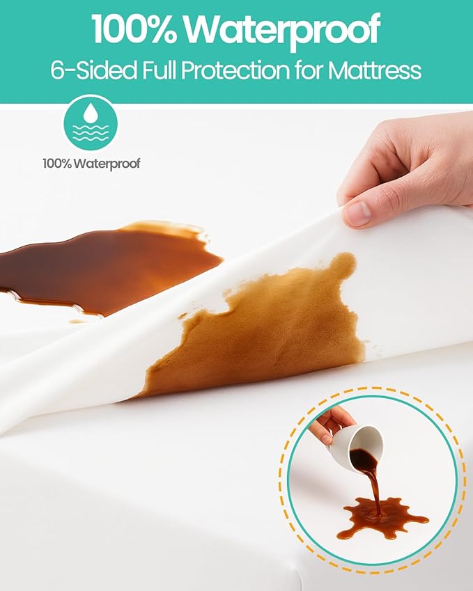 Premium Queen Waterproof Mattress Cover 2 Pack, Zippered Mattress Protector, 9 Inch Deep, 6-Sided Mattress Encasement - White