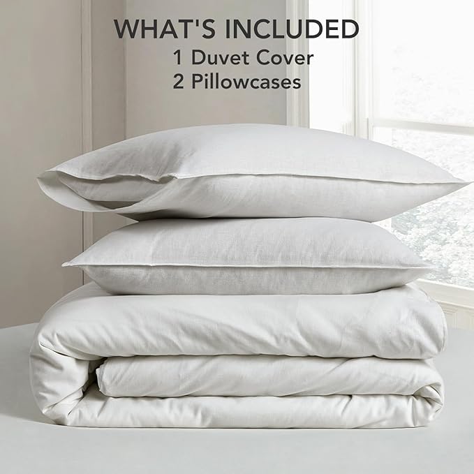DAPU Linen Duvet Cover Set - French Linen Cotton Blend Natural Flax Soft Breathable Bedding 3 Pcs Set - 1 Duvet Cover 2 Pillowcases (Off-White/Cotton Linen, King)