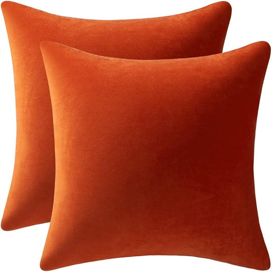Throw Pillow Covers 20x20 Burnt Orange: Pack of 2 Cozy Soft Velvet Square Modern Luxury Decorative Throw Pillow Cases for Sofa Couch Living Room Bed Home Decor