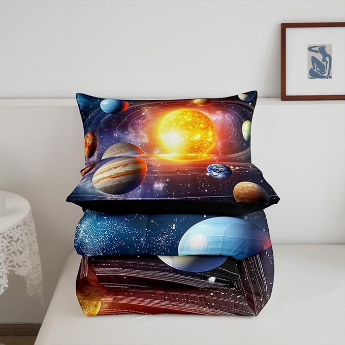 Erosebridal Solar System Bedding Set King Galaxy Space Comforter Set for Kids Boys Toddler Outer Space Room Decor Nebula Planets Orbit Comforter Celestial Universe Stars Quilt Duvet 2 Pillowcases
