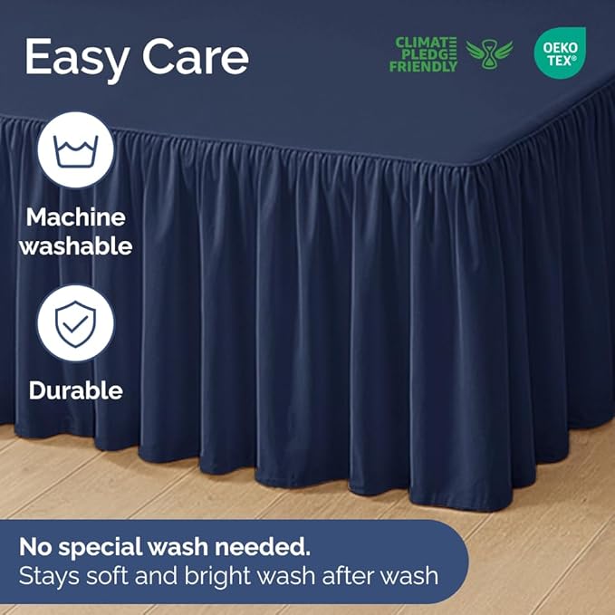 Bedskirt Queen Size Ruffle - 18 inch Drop Dust Ruffle Bed Skirt with Platform - Ultra-Soft, Easy Fit, Premium Hotel Quality - Wrinkle, Fade & Shrink Resistant - for Women, Men, Kids and Teens - Navy
