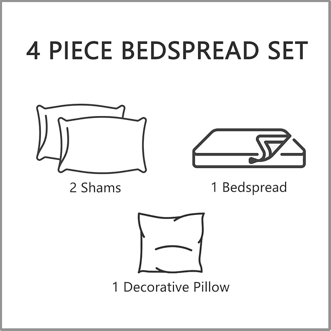 CHIXIN Bedspread Coverlet Quilt Set Full Size - Lightweight Bedding Cover - Beautiful Stitching - 5 Piece Reversible Bedspread - Gorgeous Damask Paisley Pattern (Full, Dark Grey)