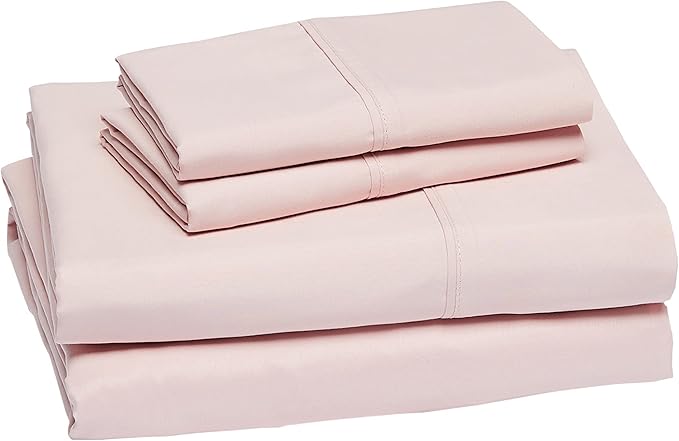 Amazon Basics Lightweight Super Soft Easy Care Breathable, Wrinkle Resistant, Machine Washable Microfiber 4-Piece Bed Sheet Set with 14-Inch Deep Pockets, King, Blush Pink, All-Season