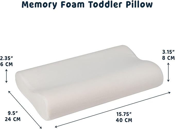 Tiny Twinkle Toddler Pillow with Fitted Pillowcase | Ergonomic Shape with Resilient, Cloud-Like Memory Foam for Comfortable Sleeping | Kids Travel Pillows (Sage Checkers)