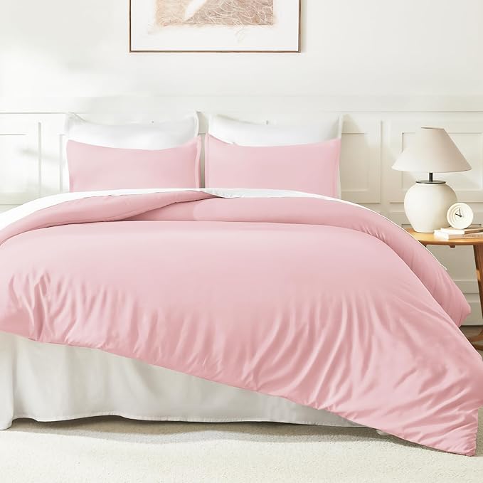 Litanika Comforters Pink Super King Size, 3 Pieces Lightweight Solid Bedding Set & Collections, All Season Fluffy Bed Set (120x120In Comforter & 2 Pillowcases)