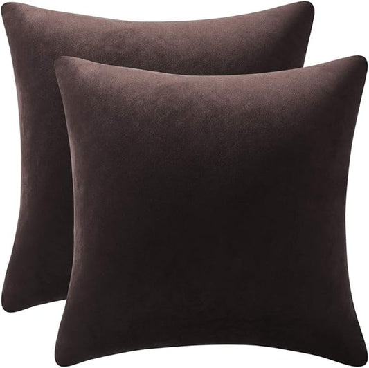 Throw Pillow Covers 16x16 Chocolate Brown: Pack of 2 Cozy Soft Velvet Square Modern Luxury Decorative Throw Pillow Cases for Sofa Couch Living Room Bed Home Decor