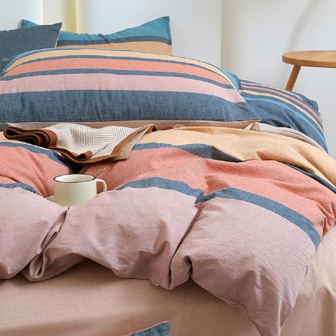 LifeTB Striped Comforter Set Full Size Multi-Colored Stripes Pattern Comforter Fluffy Bed Set 3 Pieces Lightweight Bedding Comforter Full Modern Soft Patchwork Stripe Comforter Set with 2 Pillowcases