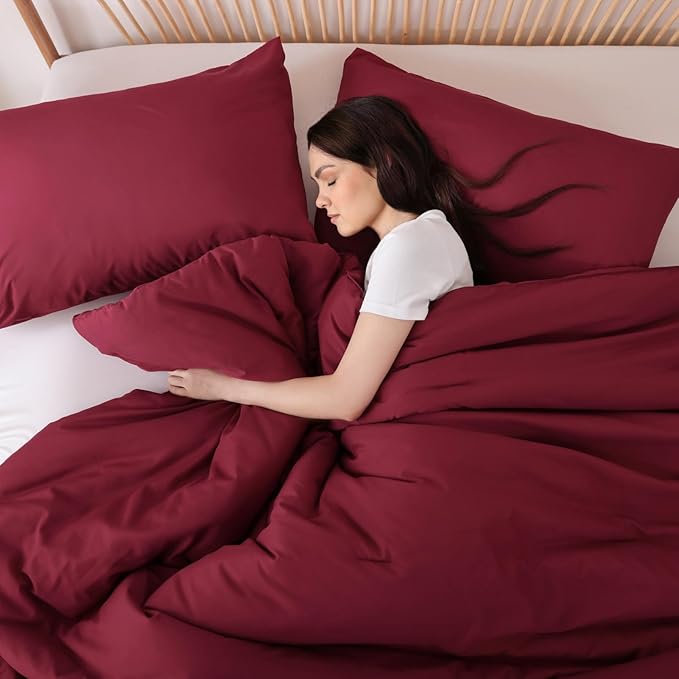 ROSGONIA California King Comforter Set Dark Red, 3pcs (1 Boho Red Cal King Comforter & 2 Pillowcases) All Season Lightweight Bedspread Bedding Blanket