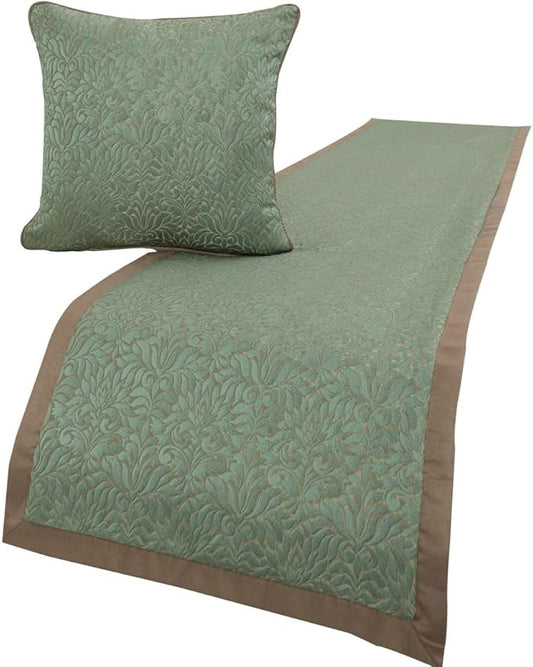 The HomeCentric King/Queen/Twin Blue & Beige Designer Full 68"x18" Bed Runner with 2 Pillow Cover, Damask Bed Scarf on Jacquard Fabric - Arabella