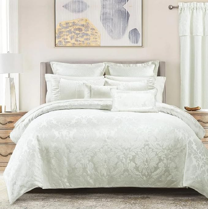 Luxury Egyptian Bed N Bag 8PC Sara White Duvet Cover Set Plus Down Alternative Insert, King/California King