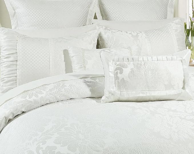 Luxury Egyptian Bed N Bag 8PC Sara White Duvet Cover Set Plus Down Alternative Insert, Full/Queen