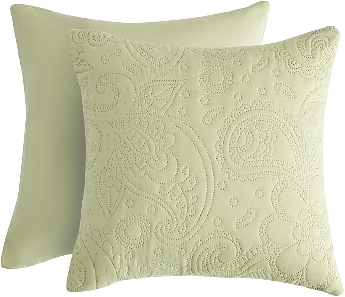 Oversized King Bedspread, Ultrasonic Lightweight Bedding Cover, Paisley Pattern, Reversible, 5 Piece, 100% Microfiber, Sage Green