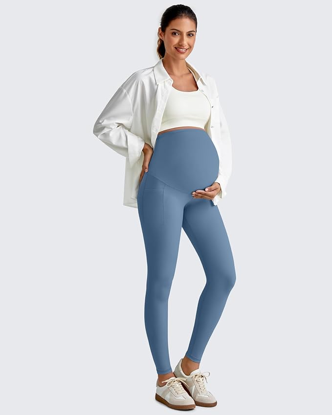 G4Free BareFeel Maternity Leggings with Pockets Over The Belly Stretchy Workout Yoga Pregnancy Pants