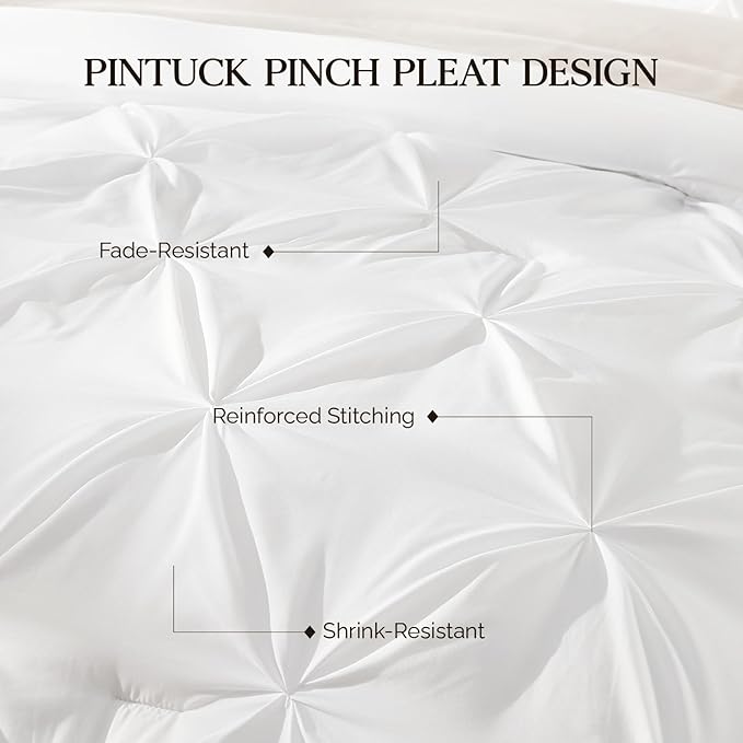 Andency White Comforter Set Twin XL(68x92Inch), 2 Pieces Comforter for Girls Kids, Soft Microfiber Pinch Pleat Comforter Set, All Season Lightweight Bedding Set