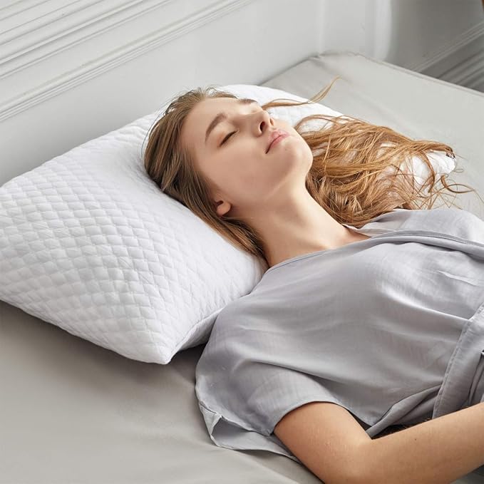 NTCOCO Shredded Memory Foam Bed Pillows for Sleeping Queen Size of 1, with Washable Removable Hypoallergenic Sleep Pillow for Back and Side Sleeper