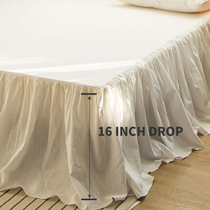 Simple&Opulence Belgian Linen Bed Skirt with Classic 16 inch Tailored Drop Dust Ruffle, Easy Fit Breathable Premium Natural Flax- Pleated White, Queen