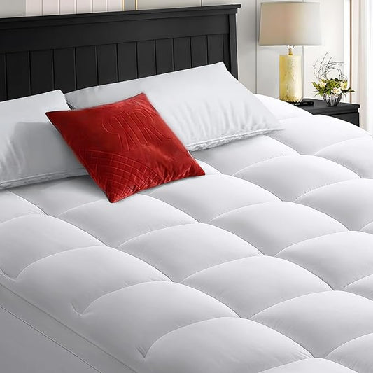 COHOME King Size Mattress Topper Extra Thick Cooling Mattress Pad 400TC Cotton Top Plush Down Alternative Fill Pillow Top Mattress Cover with 8-21 Inch Deep Pocket (78x80 Inches, White-Classic)