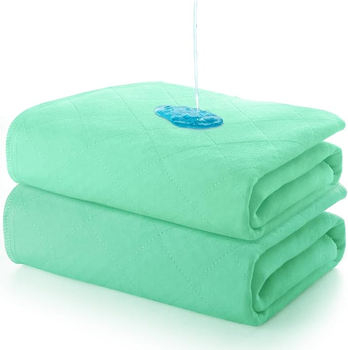 Bed Pads Washable Waterproof 2 Pack for Incontinence, Large 34 x 36 inch Absorbent Underpads, Reusable Pee Pads for Kids, Adults, Pets, Green