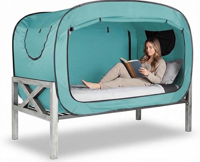 Bed Tent Twin Bed Canopy Portable Dream Tent for Adult Indoor Sleeping Tents with 2 Doors Breathable Private Space Tents, Teal