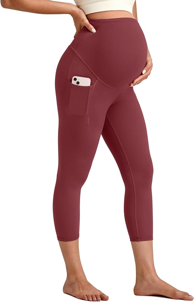 G4Free BareFeel Maternity Leggings with Pockets Over The Belly Stretchy Workout Yoga Pregnancy Pants