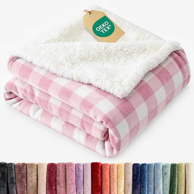 Valentines Day Throw Blanket - Pink Checkered Sherpa Fleece Blanket Throw Size - Super Soft Double Sided for Bed, Sofa, Couch - Thick, Warm & Plush - Luxurious Bedding Valentines Day Decor - 50" x 60"