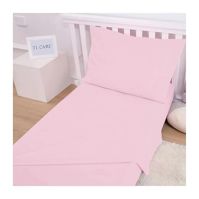 TL Care 100% Natural Cotton Jersey Knit 3-Piece Toddler Sheet Set, Pink, Soft Breathable, for Girls