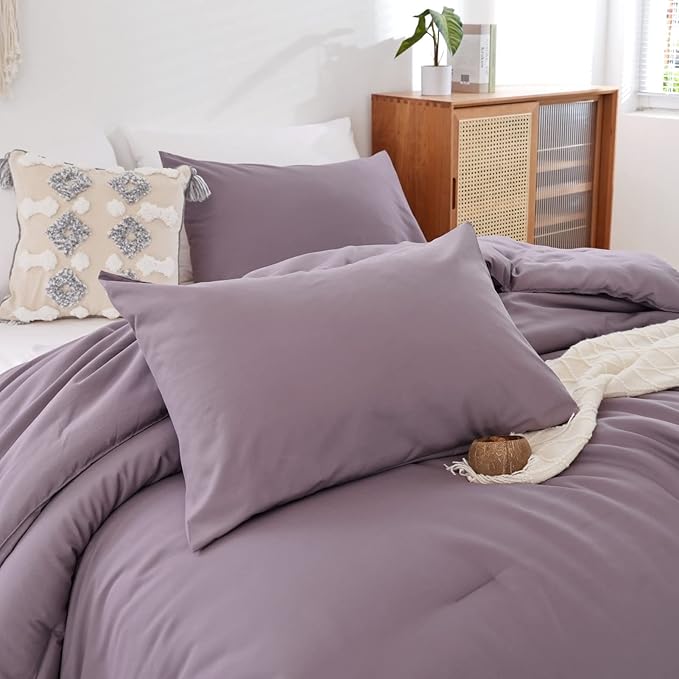 ROSGONIA California King Comforter Set Dusty Purple, 3pcs (1 Boho Cal King Comforter & 2 Pillowcases) All Season Bedding Bedspread Blanket Quilt