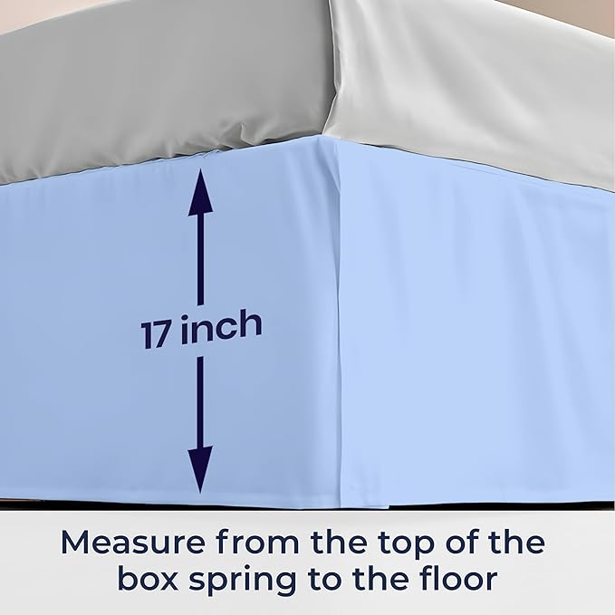 SGI bedding 17 inch Drop Bed Skirt Queen Size - Platform Style with Secure Fit, Classic Tailored Look, Elegant Pleated Style Dust Ruffle, Split Corners, Wrinkle Resistant Microfiber - Light Blue