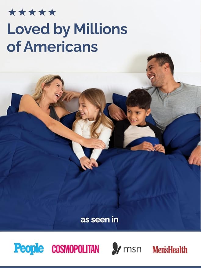 Queen Size, Navy Blue/SkyBlue Alternative Down Comforter - Warm, Lightweight & Breathable Hotel Quality Bedding Set for Men, Women, Kids & Teens - All Season Cooling Microfiber Duvet Insert Comforter