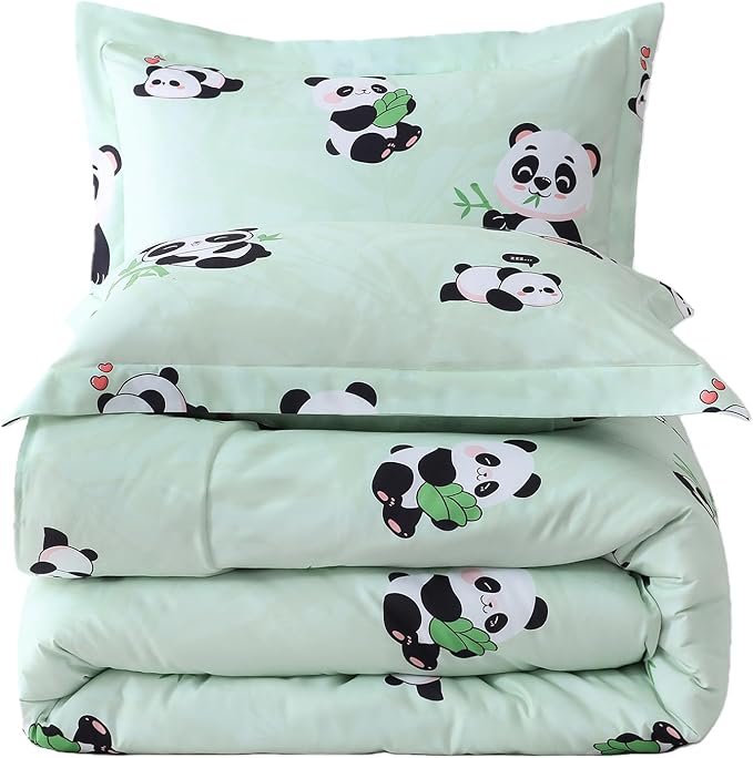Yibeizi Twin Bed Comforter Set, Kids Lightweight All-Season Comforter Set Cute Panda Pattern Microfiber Breathable Hypoallergenic Soft Oeko-Tex Bedding Comforter Sets