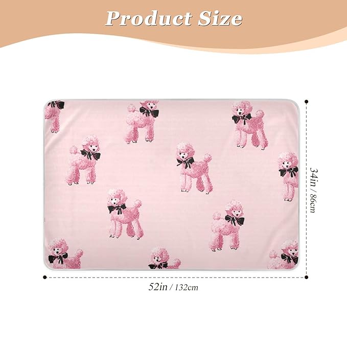 Waterproof Bed Pad Reusable Changing Pad Toddler Mattress Protector Large Pee Pad Baby Diaper Pad Soft Washable Liner Pink Cute Poodles