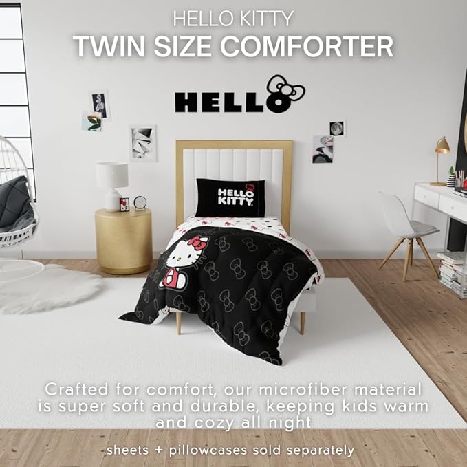 Hello Kitty Bedding Super Soft Cozy Microfiber Reversible Comforter, Twin, (Officially Licensed Product) by Franco Collectibles
