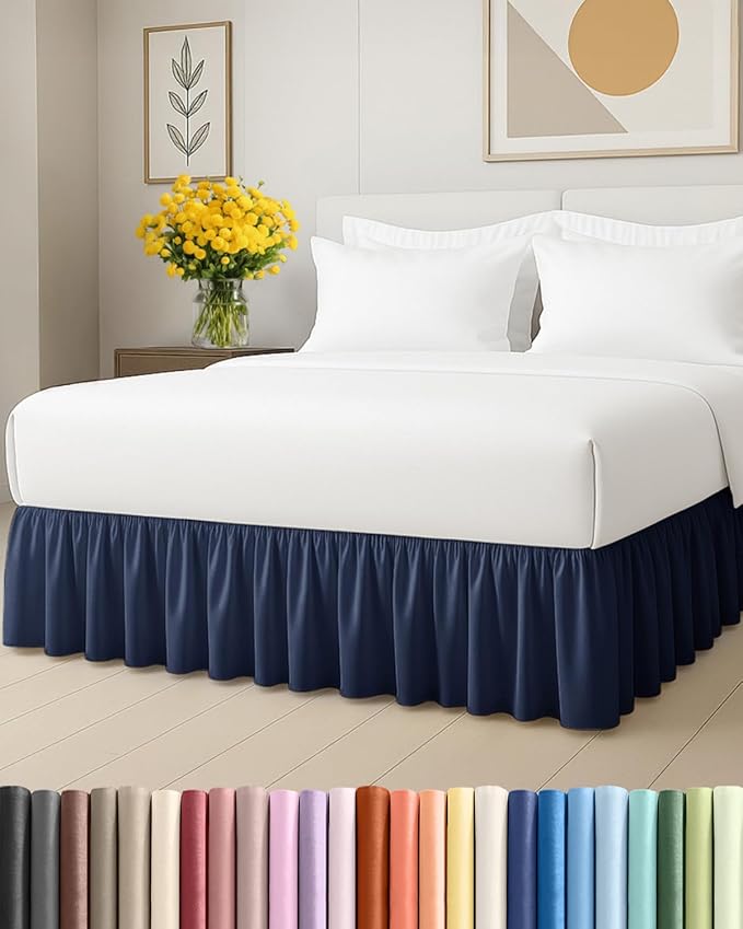 Bedskirt Full Size Ruffle - 12 inch Drop Dust Ruffle Bed Skirt with Platform - Ultra-Soft, Easy Fit, Premium Hotel Quality - Wrinkle, Fade & Shrink Resistant - for Women, Men, Kids and Teens - Navy