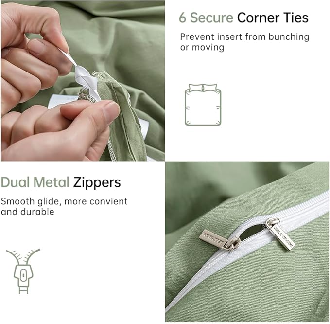 JELLYMONI Light Green Duvet Cover Twin Size - 100% Washed Cotton Linen Feel Textured Comforter Cover, 2 Pieces Breathable Soft Bedding Set with Zipper Closure (Light Green, Twin 68"x90")