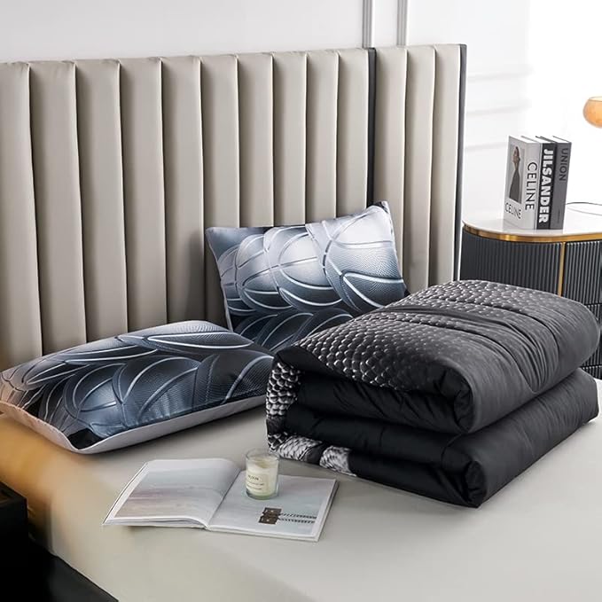Teen Boy Comforter Set Queen,Basketball Bedding Set for Kids Boys Teens,Black and Grey Sports Comforter Queen with 2 Pillowcases,Basketball Comforters Queen Size for Boys,All Season Use
