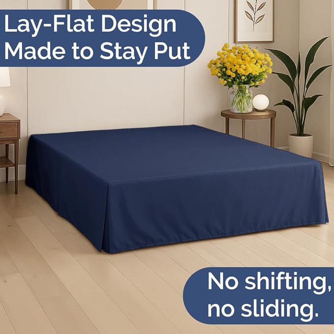 Pleated Bed Skirt King Size - 3 Sided Pleated Bed Skirt King - Ultra-Soft, Easy Fit with 15 Inch Tailored Drop - Hotel Quality, Wrinkle Free & Fade Resistant - for Women, Men, Kids and Teens - Navy