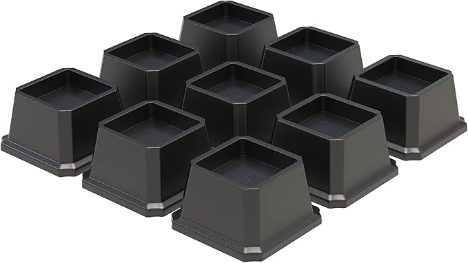 Bed Risers 2 Inch Set of 9, Heavy Duty Bed Elevators Lifts Up 2000 lbs Furniture Riser for Sofa and Table, Black