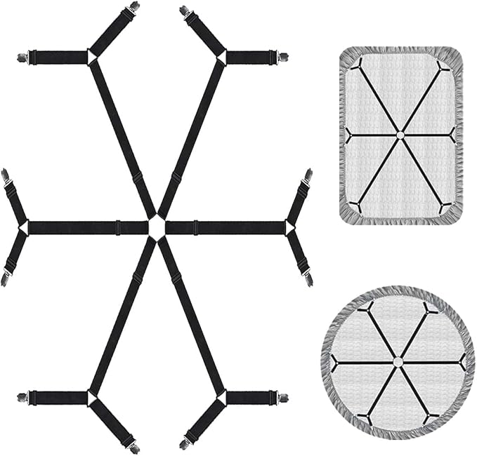 6 Ways Heavy Duty Sheet Holders Keep Sheets Firm and Tight - Sheet Clips, Bed Sheet Holders for Corners, Mattress Straps to Hold Sheets in Place, Bed Sheet Clips (Black, 6 Way Bed Straps)