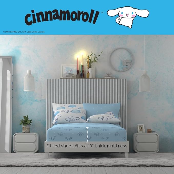 Cinnamoroll Bedding 5 Piece Super Soft Cozy Reversible Comforter and Sheet Set with Sham, Twin, (100% Official Licensed Product) by Franco