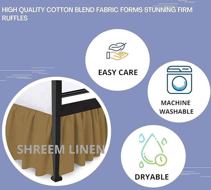Shreem Linen Ruffled Bed Skirt with Split Corners, Gathered Style, 100% Microfiber, 21-Inch Drop, Dust Ruffle Bedskirt with Platform, Twin-XXL, Taupe